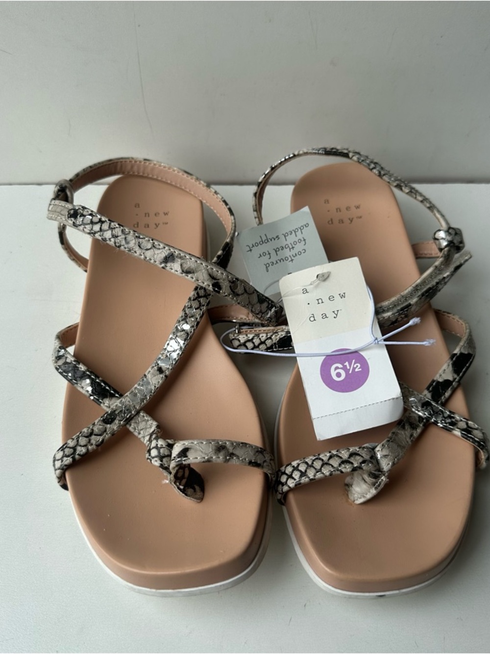 A New Day Women's Gray Eden Strappy Sandals Snakeskin Print Size 6.5 NWT